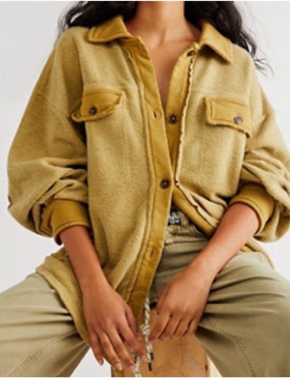 Free People ruby Olive Green Fleece Shirt Jacket s